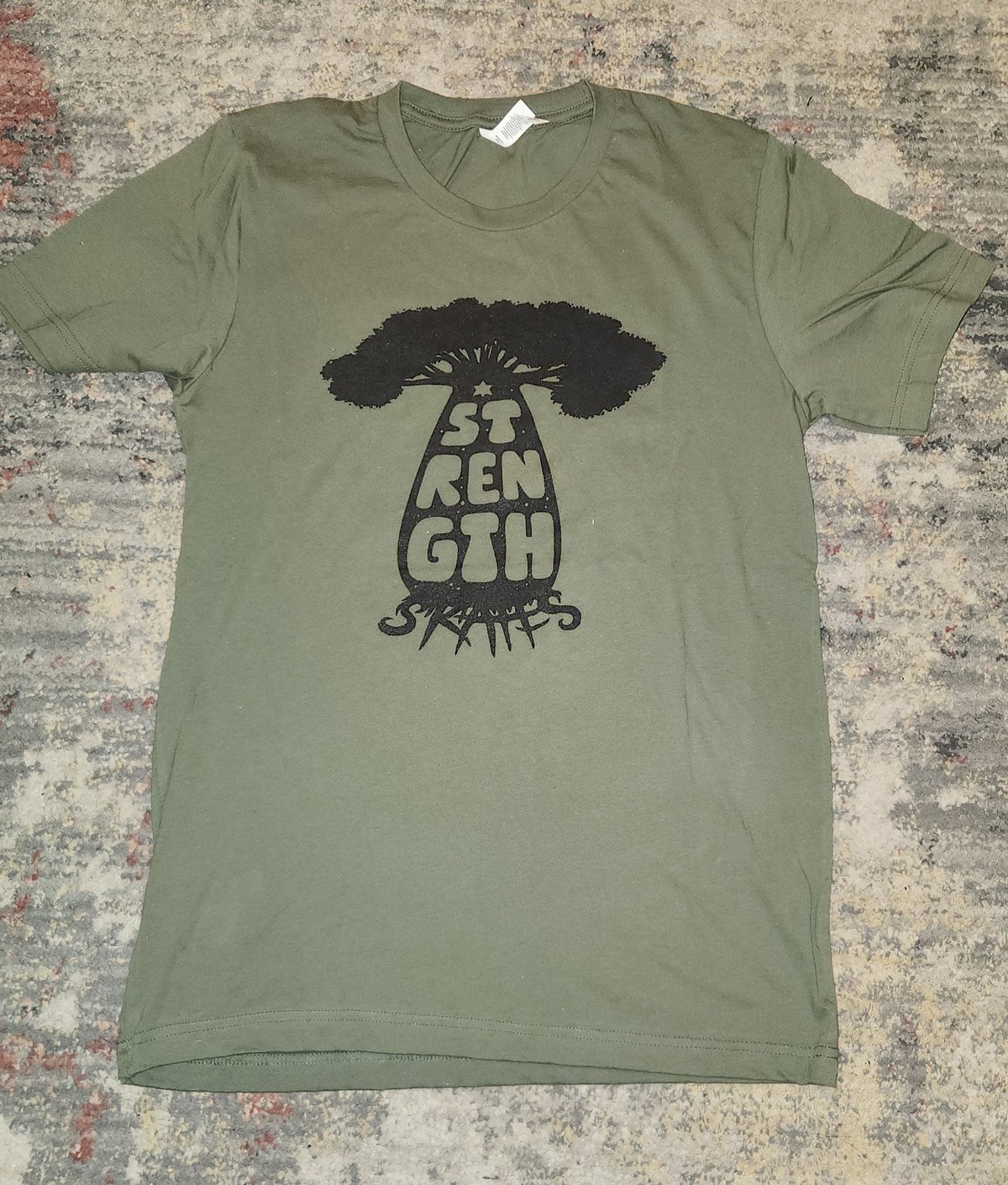 Image of Strength Tree Of Life  Bubble logo military green t shirts 