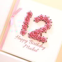 Image 1 of Handmade 12th Birthday Card. Personalised 12 Card. 8 Colours.