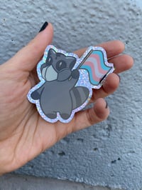 Image 3 of trans pride raccoon (glitter)
