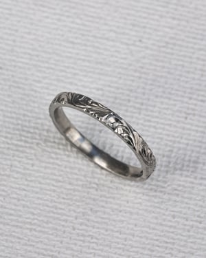 Image of Platinum 2mm flat court floral engraved ring