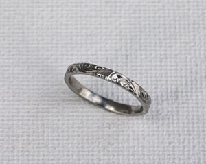 Image of Platinum 2mm flat court floral engraved ring