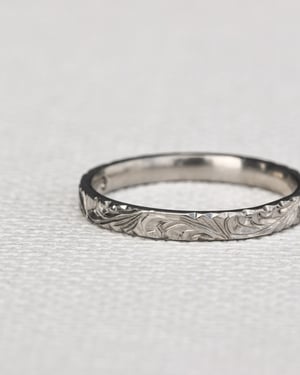 Image of Platinum 2mm flat court floral engraved ring