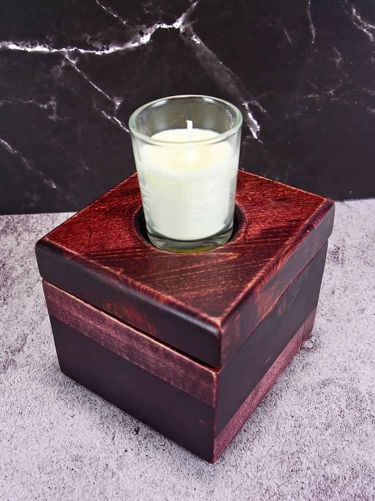 Image of Reclaimed Bass Wood Votive and tea light Candle Holder Box that holds tea lights