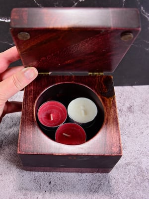 Image of Reclaimed Bass Wood Votive and tea light Candle Holder Box that holds tea lights
