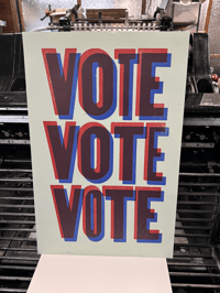 WOOD TYPE POSTER: Vote, Vote, Vote, blue and red