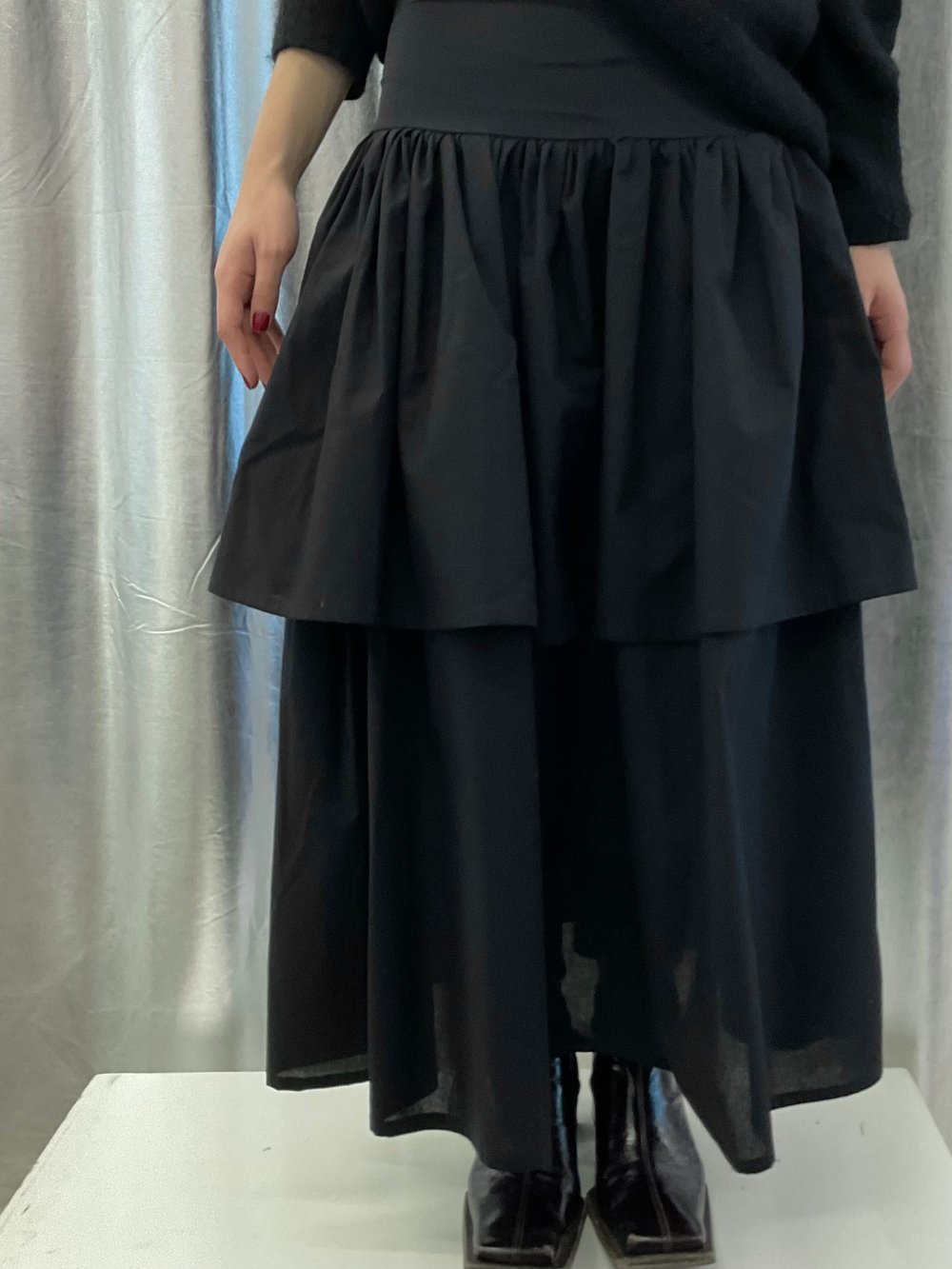 Black double ruffle maxi skirt 