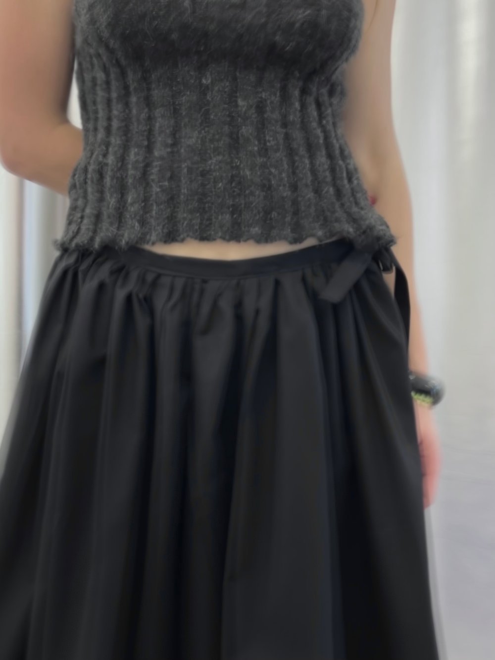 Black cotton maxi skirt with bow 