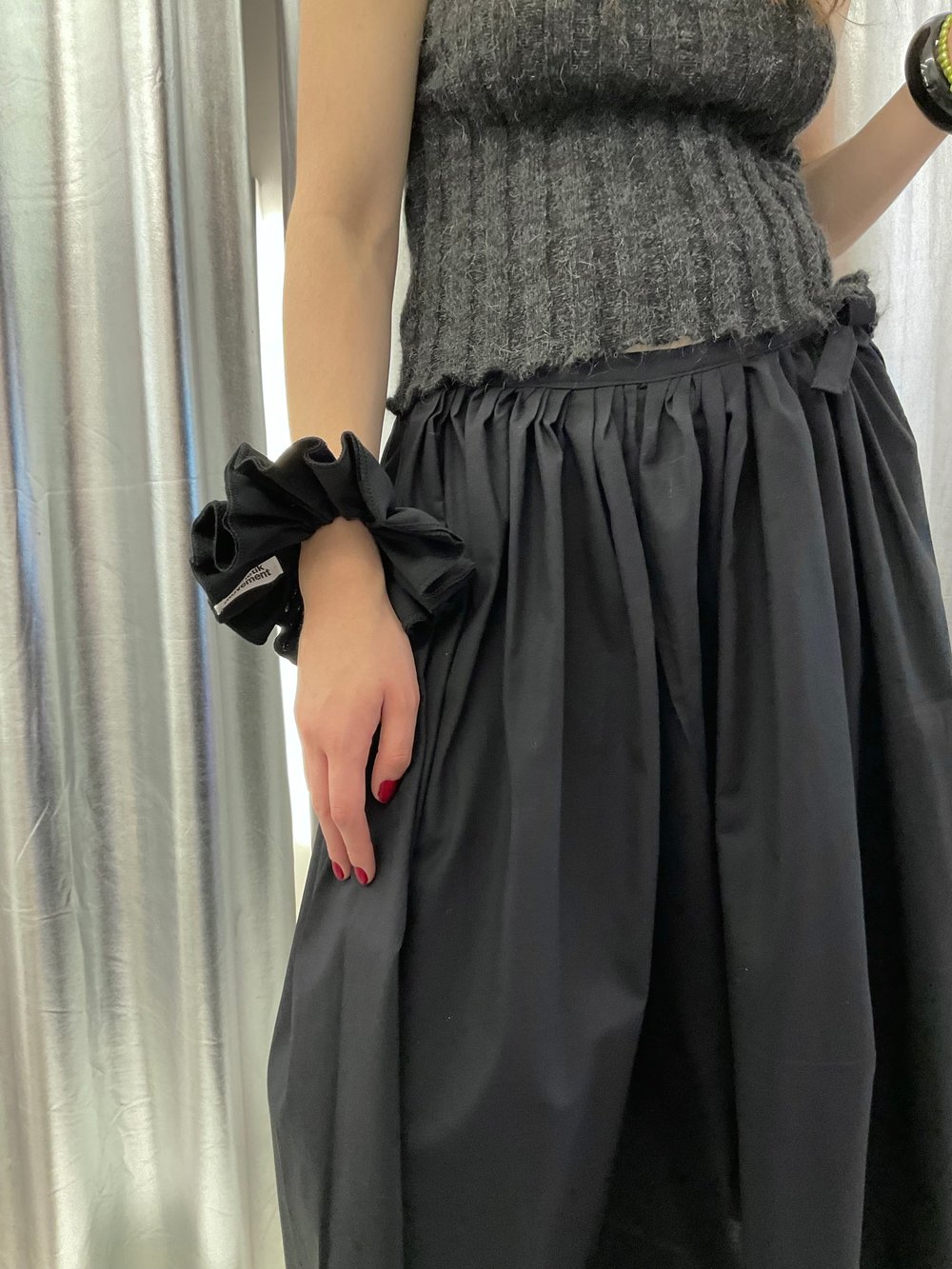 Black cotton maxi skirt with bow 