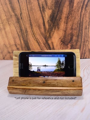 Image of Handmade wooden cell phone or ipad tablet holder made of Ash wood, desk essential for home or office