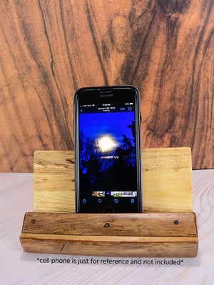Image of Handmade wooden cell phone or ipad tablet holder made of Ash wood, desk essential for home or office