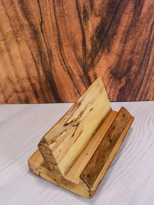 Image of Handmade wooden cell phone or ipad tablet holder made of Ash wood, desk essential for home or office