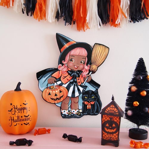 Image of Trick or Treat Witch plaque  (Black)