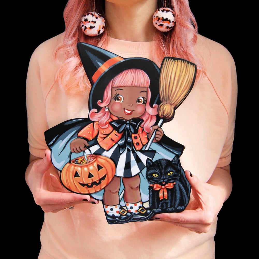 Image of Trick or Treat Witch plaque  (Black)