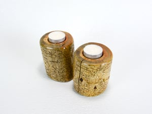 Image of Set ot tea light Wooden Candle Holders including the tea lights, Two Tea Light holders, Rustic