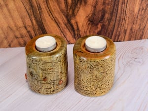 Image of Set ot tea light Wooden Candle Holders including the tea lights, Two Tea Light holders, Rustic