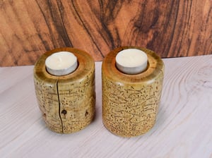 Image of Set ot tea light Wooden Candle Holders including the tea lights, Two Tea Light holders, Rustic