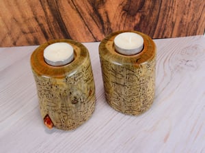 Image of Set ot tea light Wooden Candle Holders including the tea lights, Two Tea Light holders, Rustic
