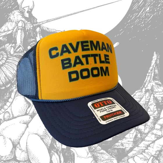 Image of Caveman Battle Doom Gold / Navy Foam Trucker