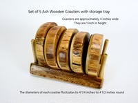 Image 4 of Handmade Wooden Coaster Set with Tray, Five Ash wood Coasters, Anti-slip bottom