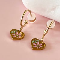 Image 3 of Pretty floral Heart Huggie Hoops