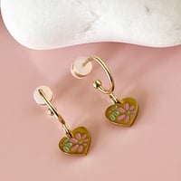 Image 4 of Pretty floral Heart Huggie Hoops