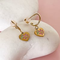 Image 5 of Pretty floral Heart Huggie Hoops