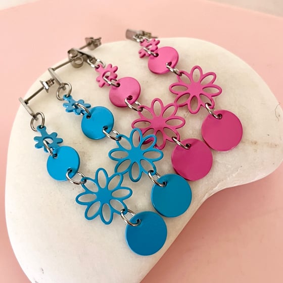 Image of Long Multi Flower Drops - Blue or Pink