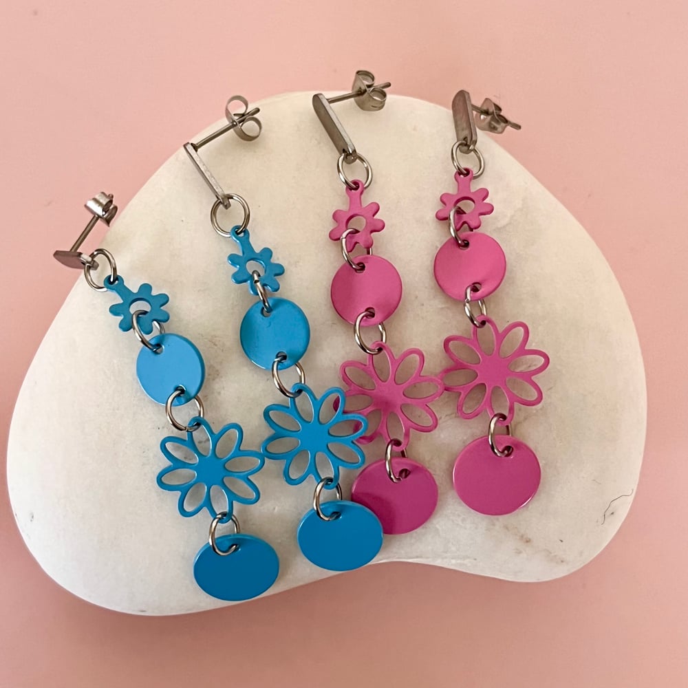 Image of Long Multi Flower Drops - Blue or Pink