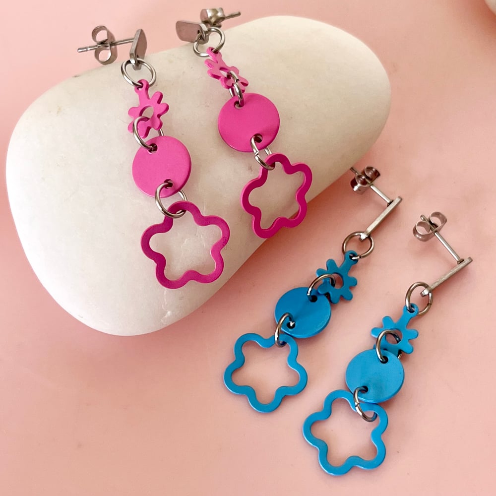 Image of Midi Multi Flower Drops - Blue or Pink