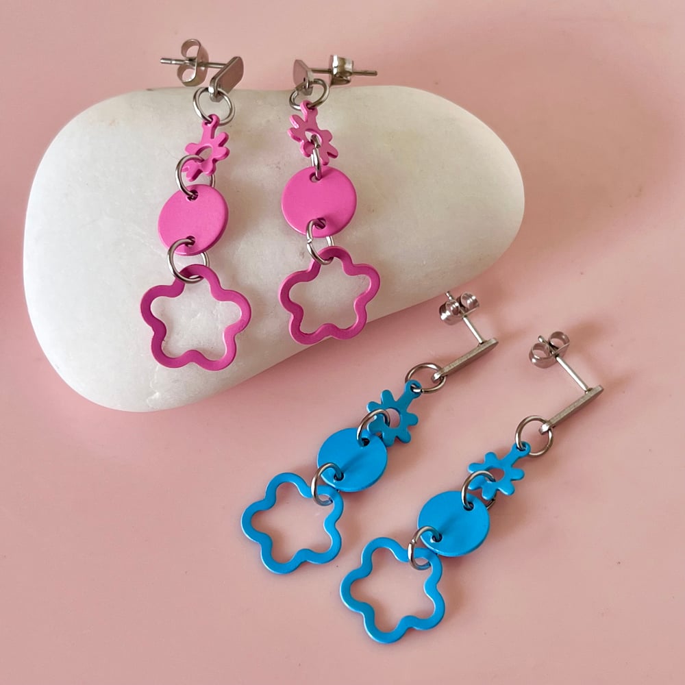 Image of Midi Multi Flower Drops - Blue or Pink