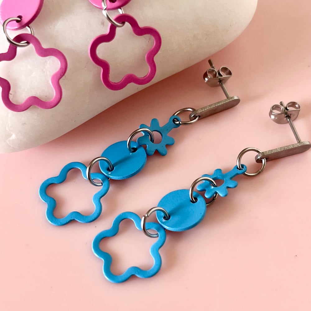 Image of Midi Multi Flower Drops - Blue or Pink