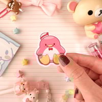 Image 1 of Small Pink Tuxedo Sam Penguin Vinyl Sticker