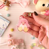 Image 1 of Acrylic Glitter Pink Tuxedo Penguin Sam Keychain