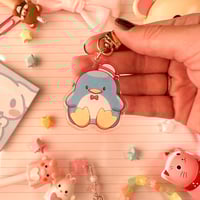 Image 2 of Acrylic Glitter Pink Tuxedo Penguin Sam Keychain