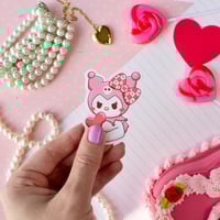 Image 1 of Ultra Glossy Pink Kuromi Sanrio Valentine Heart Vinyl Sticker