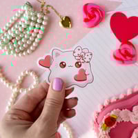 Image 1 of Ultra Glossy Pinkeebooo Cat Ghost Valentine Heart Vinyl Sticker