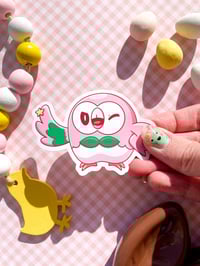 Image 1 of Ultra Glossy Pink Rowlet Owl Vinyl Sticker