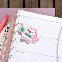 Image 4 of Ultra Glossy Pink Rowlet Owl Vinyl Sticker