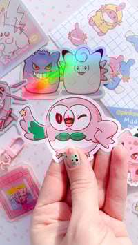 Image 5 of Ultra Glossy Pink Rowlet Owl Vinyl Sticker