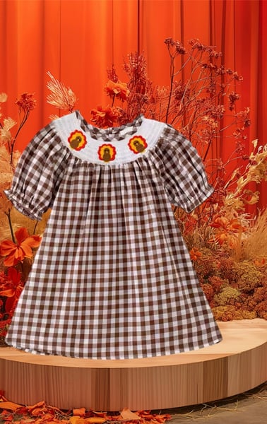 Image of Brown Thanksgiving smock dress 
