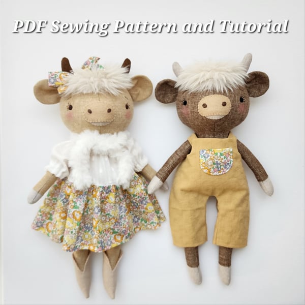 Image of Highland Cow Doll Sewing Pattern and Tutorial