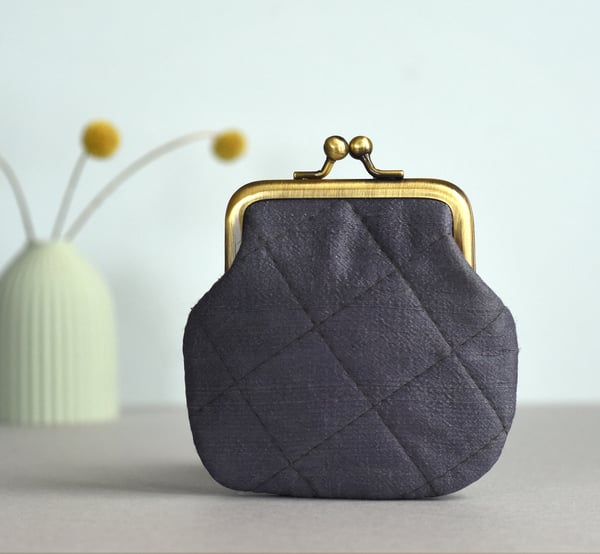 Image of Indigo + logwood, purple/blue quilted silk kisslock purse, dyed with plants