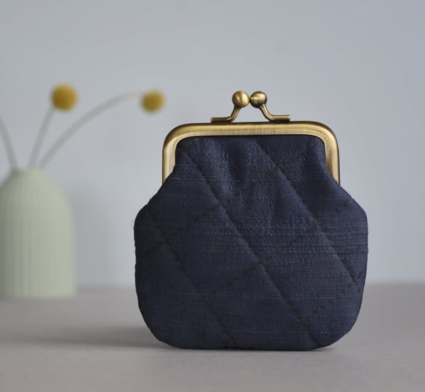 Image of Indigo, logwood + willow, purple/blue quilted silk kisslock purse, dyed with plants