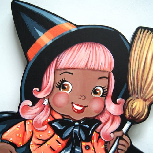 Image of Trick or Treat Witch plaque  (Black)