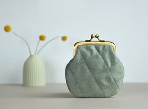 Image of Indigo leaf, pale blue quilted silk kisslock purse, dyed with plants