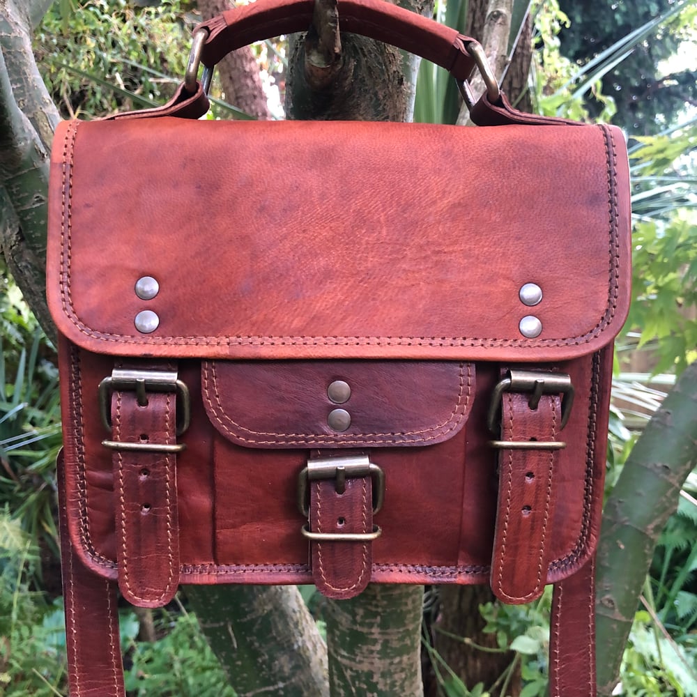 Image of 9”x7” - Baby Handmade Leather Buckled Satchel with handle and strap