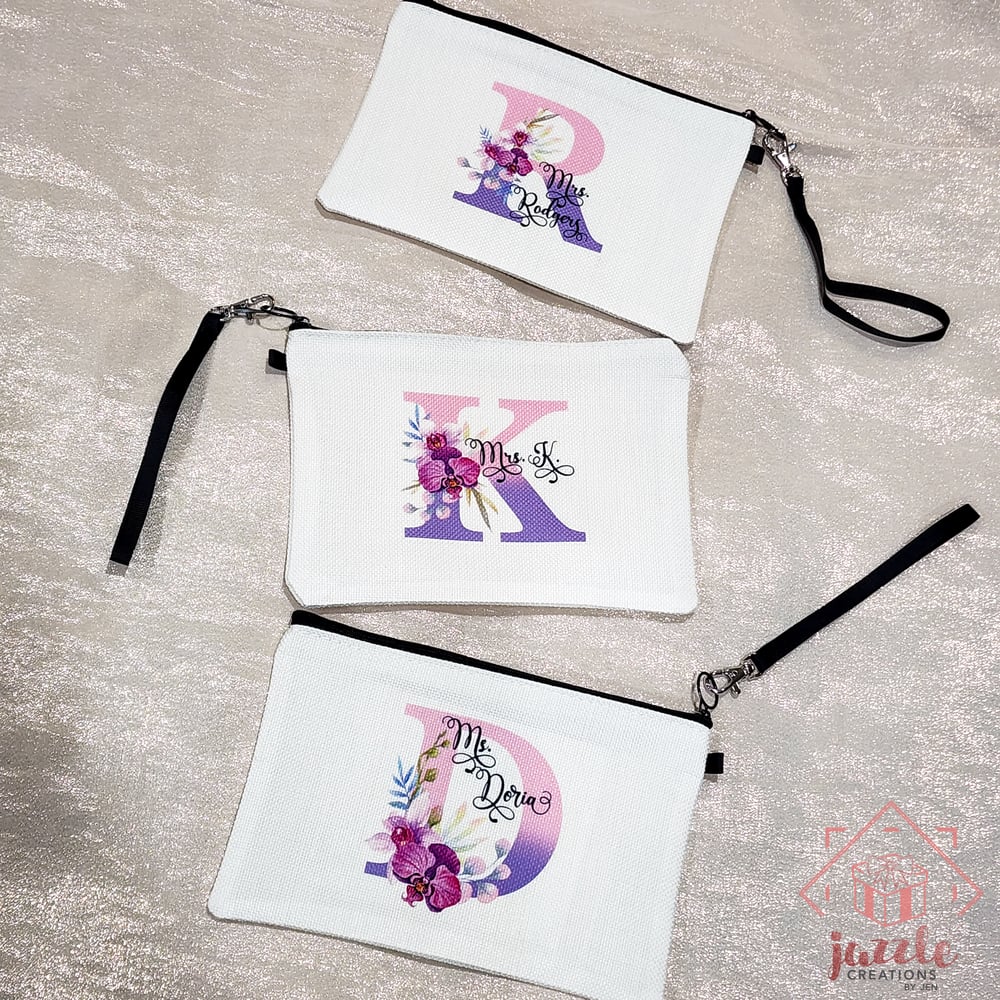 Image of Personalized Makeup Bag with Name Floral Initial
