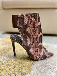Image 4 of "Brazil" Brown snakeskin open toe booties 