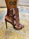 "Brazil" Brown snakeskin open toe booties 