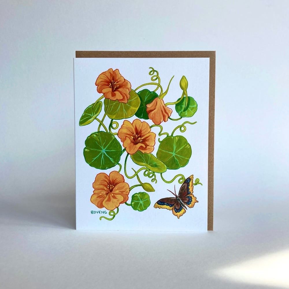 Image of Nasturtiums & Mourning Cloak Greeting Card